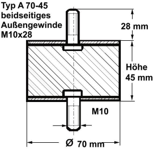 Gummi-Metall-Puffer Typ A, Ø 70 Höhe 45 mm,...