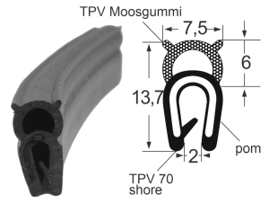 Kantenschutzdichtprofil 1310025POM, KB 1-2, TPE, schwarz