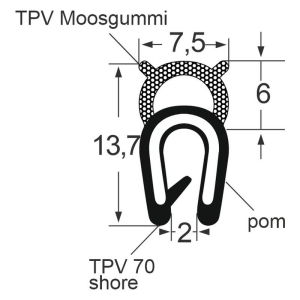 Kantenschutzdichtprofil 1310025POM, KB 1-2, TPE, schwarz