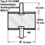 Typ A, Ø 15 Höhe 10 mm, AG/AG M5x12, NK 55