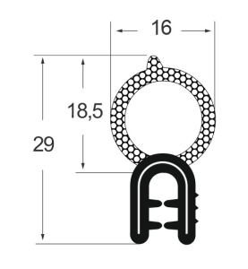 Kantenschutzdichtprofil 138555, KB 1-2,5, EPDM, schwarz