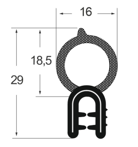 Kantenschutzdichtprofil 138555, KB 1-2,5, EPDM, schwarz