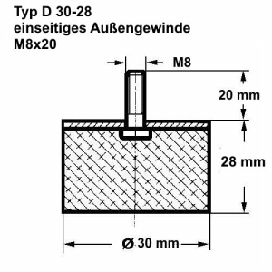 Typ D, Ø 30 Höhe 28 mm, AG M8x20, NK 55