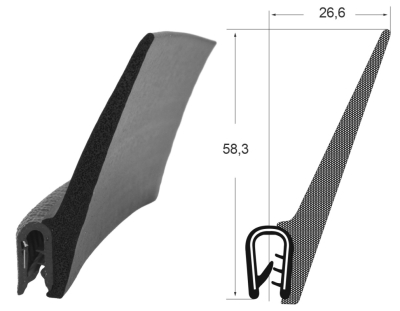 Kantenschutzdichtprofil 1310021, KB 2-4, PVC/EPDM, schwarz
