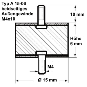 Typ A, Ø 15 Höhe 6 mm, AG/AG M4x10, NK 55