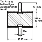 Typ A, Ø 15 Höhe 13 mm, AG/AG M4x13, NK 55