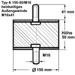 Typ A, Ø 150 Höhe 50 mm, AG/AG M16x41, NK 55