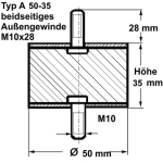 Typ A, Ø 50 Höhe 35 mm, AG/AG M10x28, NK 55