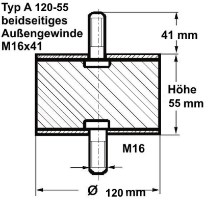 Typ A, Ø 120 Höhe 55 mm, AG/AG M16x48, NK 55