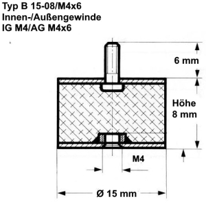Typ B, Ø 15 Höhe 8 mm, IG M4/AG M4x6, NK 55