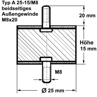 Typ A, Ø 25 Höhe 15 mm, AG/AG M8x20, NK 55