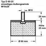 Typ D, Ø 60 Höhe 25 mm, AG M10x28, NK 55