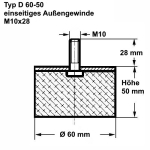 Typ D, Ø 60 Höhe 50 mm, AG M10x28, NK 55