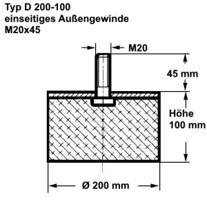Typ D, Ø 200 Höhe 100 mm, AG M20x45, NK 55