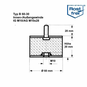 Typ B, Ø 60 H 30 mm, IG M10/AG M10x28, A2, NK55