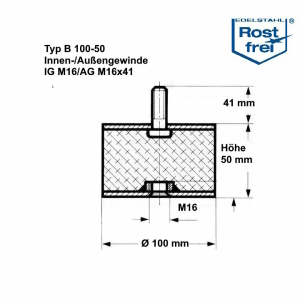 Typ B, Ø 100 H 50 mm, IG M16/AG M16x41, A2, NK55