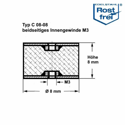 Typ C, Ø 8 H 8 mm, IG/IG M3, A2, NK55