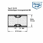 Typ C, Ø 10 H 10 mm, IG/IG M4, A2, NK55