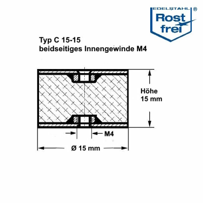 Typ C, Ø 15 H 15 mm, IG/IG M4, A2, NK55