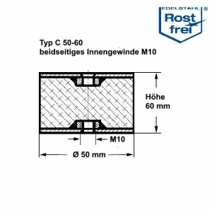 Typ C, Ø 50 H 60 mm, IG/IG M10, A2, NK55