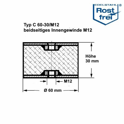 Typ C, Ø 60 H 30 mm, IG/IG M12, A2, NK55