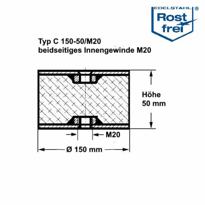 Typ C, Ø 150 H 50 mm, IG/IG M20, A2, NK55