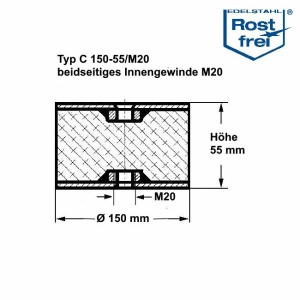 Typ C, Ø 150 H 55 mm, IG/IG M20, A2, NK55