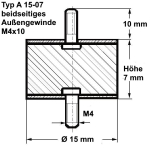 Typ A, Ø 15 Höhe 7 mm, AG/AG M4x10, NK 55