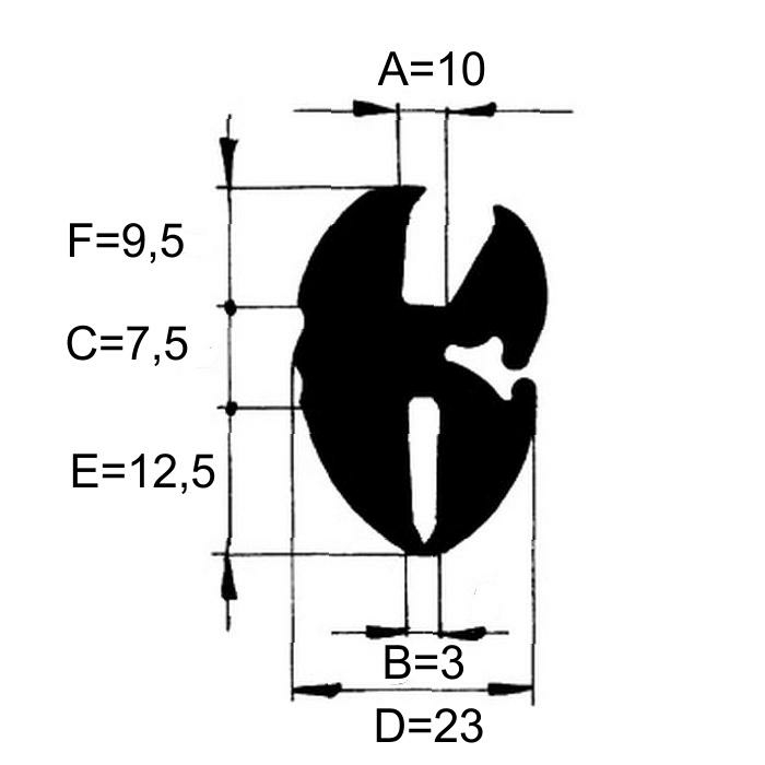 Selbstklebender EPDM-Gummistreifen für Trapezprofil, Länge 1,2 M