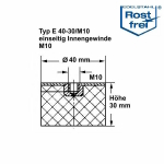Typ E, Ø 40 H 30 mm, IG M10, A2, NK 55