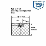 Typ E, Ø 75 H 25 mm, IG M12, A2, NK 55