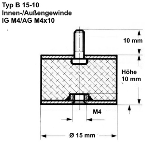 Typ B, Ø 15 Höhe 10 mm, IG M4/AG M4x10, NK 55