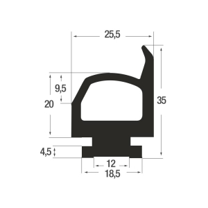 Rolltorprofil - Fingerschutzprofil 13080, 25,5/35 mm, EPDM