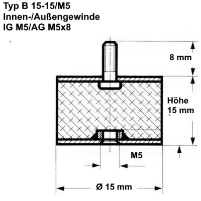 H 15  Metallpuffer   Anti Vibration Mount Schwingungsdämpfer Typ A  M5   Ø 15 