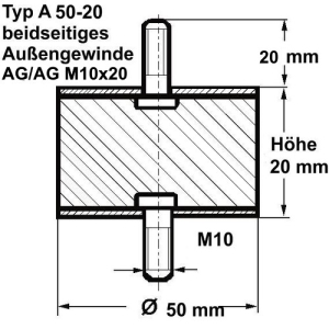 Gummi-Metall-Puffer Typ A, Ø 50 Höhe 20 mm,...