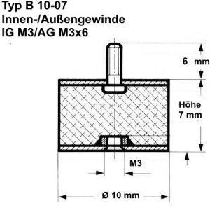 Typ B, Ø 10 Höhe 7 mm, IG M3/AG M3x6, NK 55