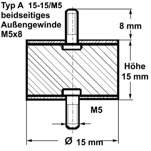 RS PRO Gummi Vibrationsdämpfer, Gummipuffer M5, Ø 15mm x 20mm, 45