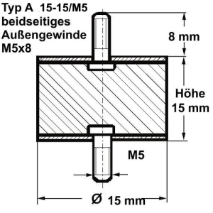Typ A, Ø 15 Höhe 15 mm, AG/AG M5x8, NK 55